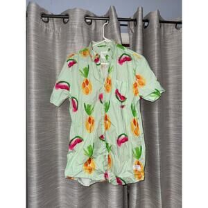Duvin Designs Aop Watermelon Pineapple Print 100% Viscose Button Up medium